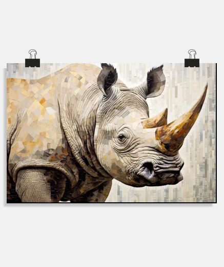 Poster Rhinoceros Animal Art Decor Paint Mosai
