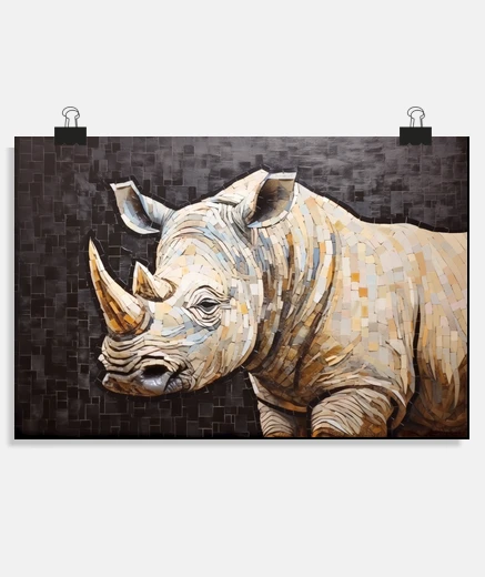 Poster Rhinoceros Animal Art Decor Paint Mosai