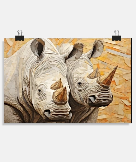 Poster Rhinoceros Animal Art Decor Paint Mosai