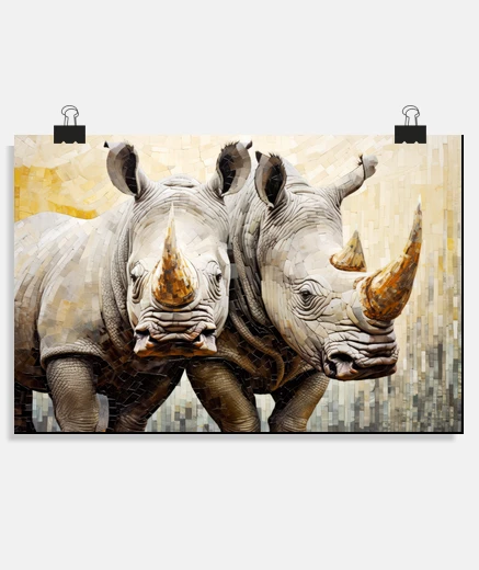 Poster Rhinoceros Animal Art Decor Paint Mosai