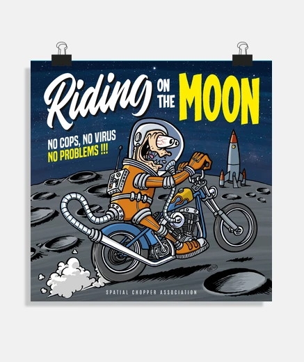Poster riding on the moon