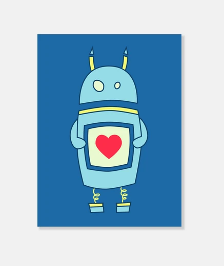 Lienzo robot torpe linda con el corazón