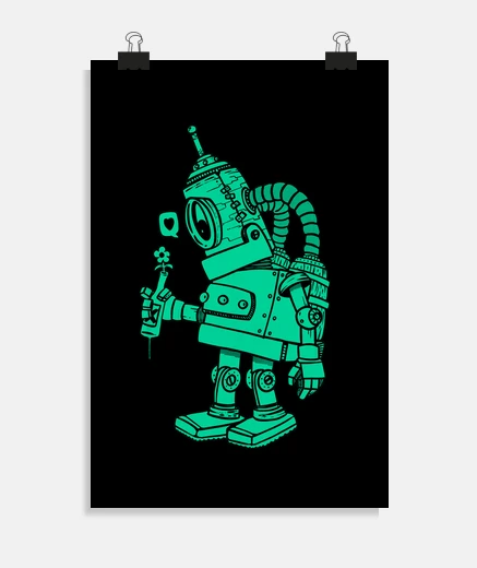 Poster robot vert amoureux