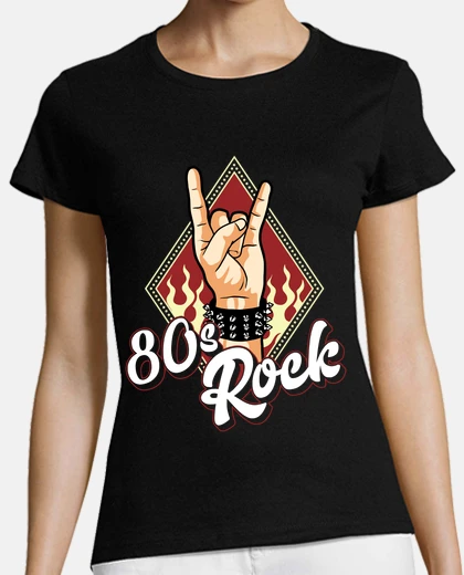 Playera Rock and Roll Años 80 Mano Cuernos Heavy Metal