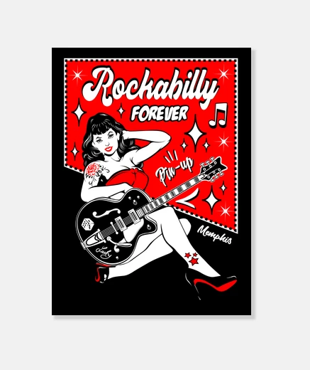 Wall rock canvas rockabilly music sexy pinup girl retro guitar rock and roll memphis rockers