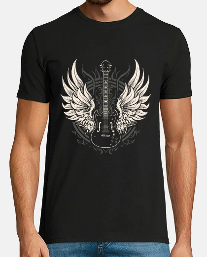 T-shirt rock guitar with wings tattoo