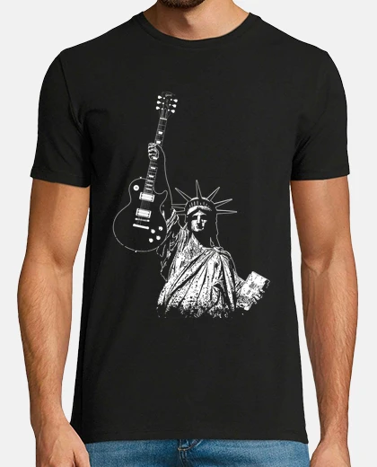 T-shirt rock liberty nel mondo libero - gibson - statue - musica-rock-blues-metal