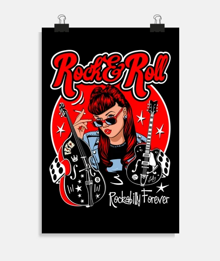 Poster rock pin up girl rockabilly musique rockers vintage rock and roll affiche