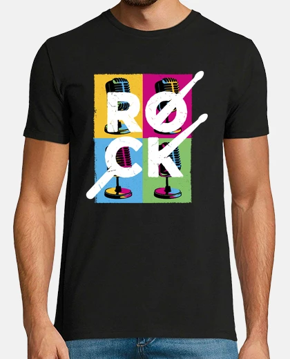Tee-shirt rock roll ,pop art , pop , grunge , batteur et ses baguettes , 