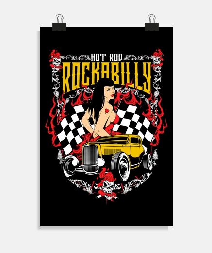 Poster rockabilly hot rod sexy pin up girl rock and roll rockers voitures classiques affiche USA