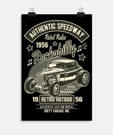 Poster rockabilly hotrod rétro 1956 années 50 vintage américain voiture classique affiche