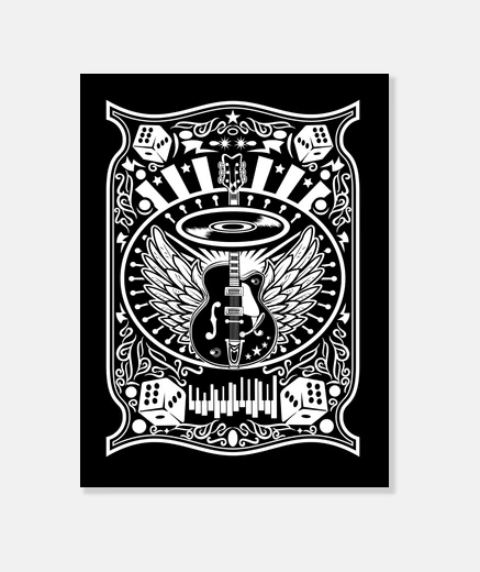 Wall rockabilly music guitar retro rock n roll