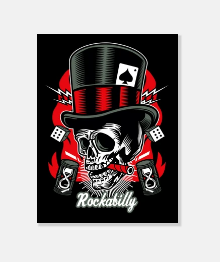 Wall rockabilly music skull retro rockers usa rock and roll canvas print