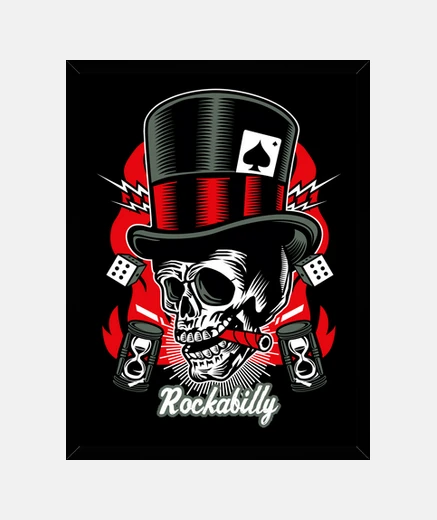 Quadro rockabilly music teschio vintage rockers usa rock and roll painting