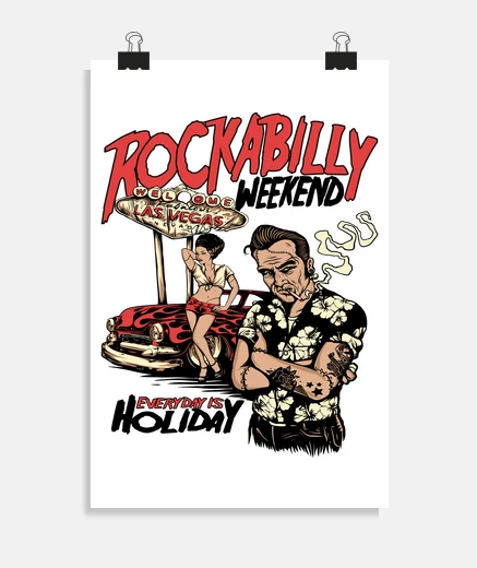 Poster rockabilly musique pin up girl rockers vintage rock and roll classique affiche les vegas
