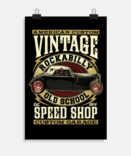 Póster Rockabilly Retro Hotrod Custom Motor Rockers Coches Clásicos USA