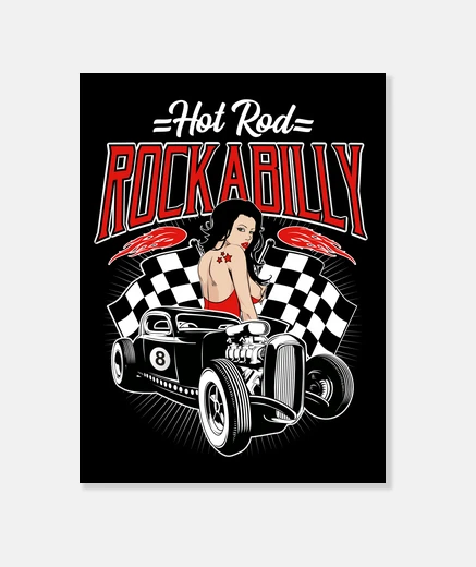 Wall rockabilly retro hotrod vintage sexy pinup rock and roll canvas