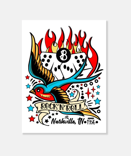 Tableau rockabilly rétro nashville tennessee USA vintage rock and roll rockers