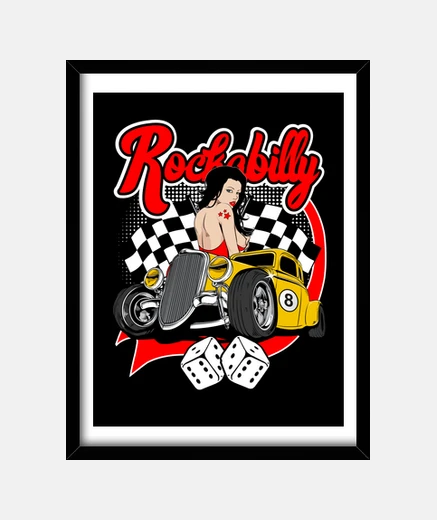 Framed rockabilly retro pinup hot rod vintage rock and roll 50s 60s 70s rock frame