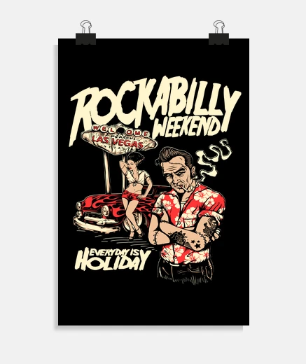 Poster rockabilly week-end musique affiche les vegas rockers rétro voiture classique rock and roll tatouage