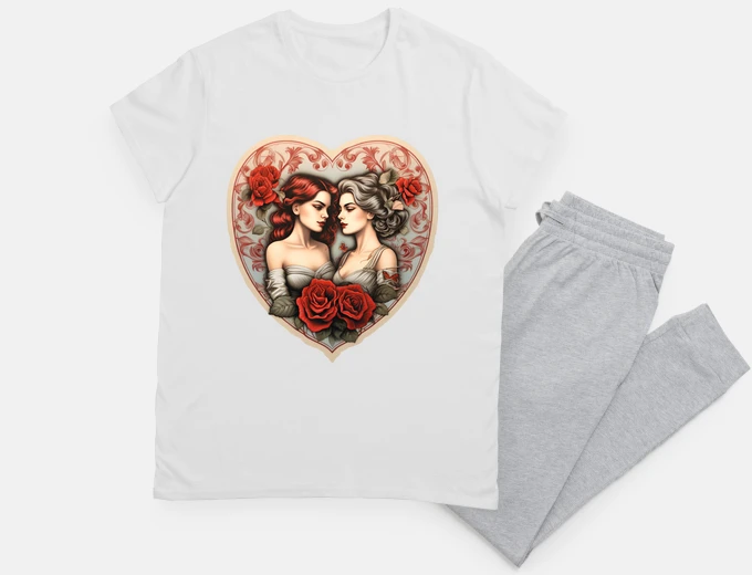 Pajama romantic lesbian wedding roses sleep night 50s