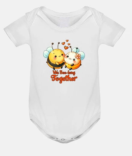 Kids romantic love two bees heart baby bodysuit onesie