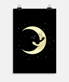 romantic entwined yin yang moon, poster for children&#39;s room,
