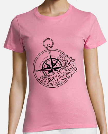 T-shirt rosa dei venti, tavolo di orientamento, grande onda,