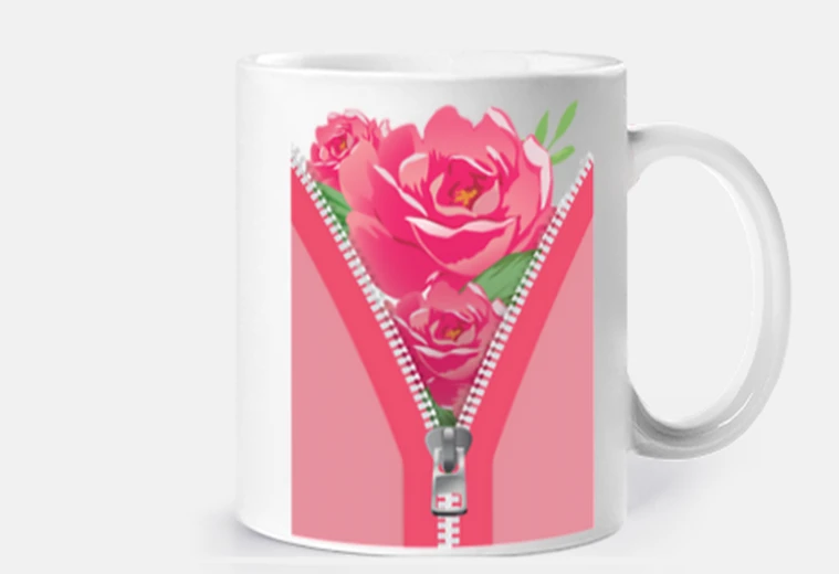 Tazza rose che escono da una tazza con cerniera personalizzabile caffè tè latte