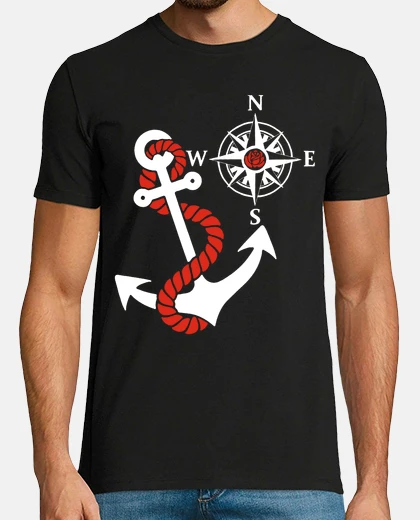 Tee-shirt Rose des vents et ancre marine - blanc