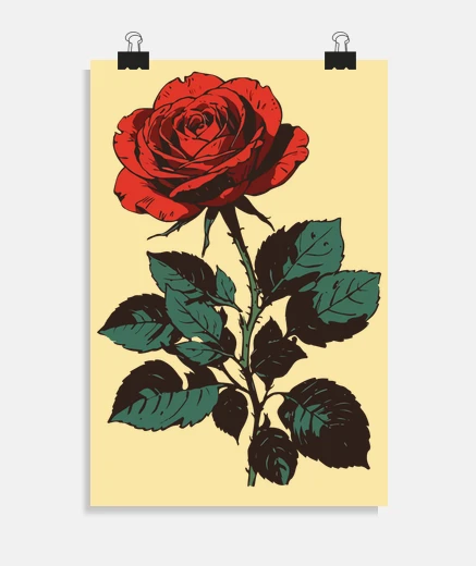 Poster rose rouge dessin romantique amour affiche chambre salon magasin fleuriste poster 