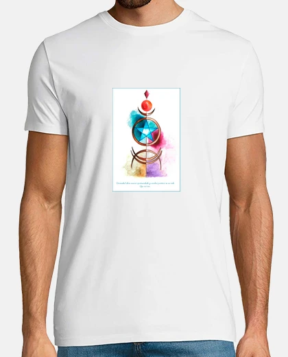 Tee-shirt roue talisman de la fortune. homme, manches courtes, blanc, qualité extra