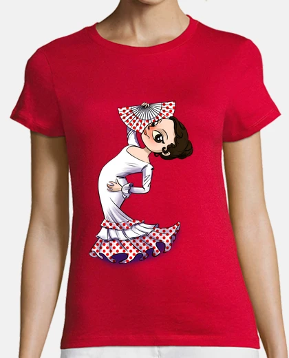Tee-shirt rouge flamenco: femme, manches courtes, rouge, qualité supérieure