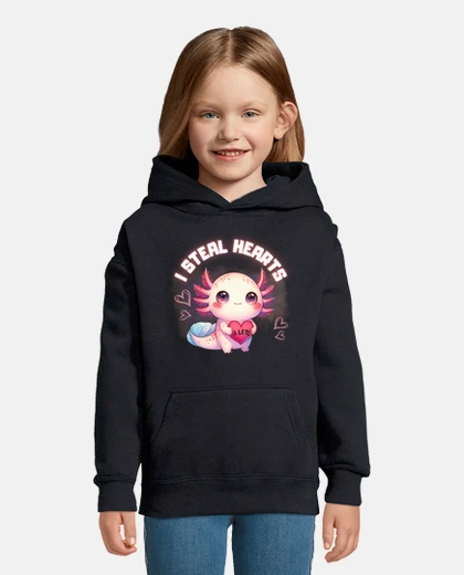 Abbigliamento rubo cuori alotl - felpa con cappuccio per bambini valentine axolotl