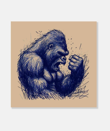 Tableau rugissement de gorille encré
