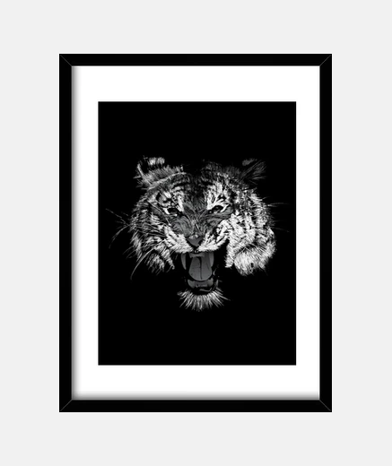 Cadre rugissement de tigre noir et blanc