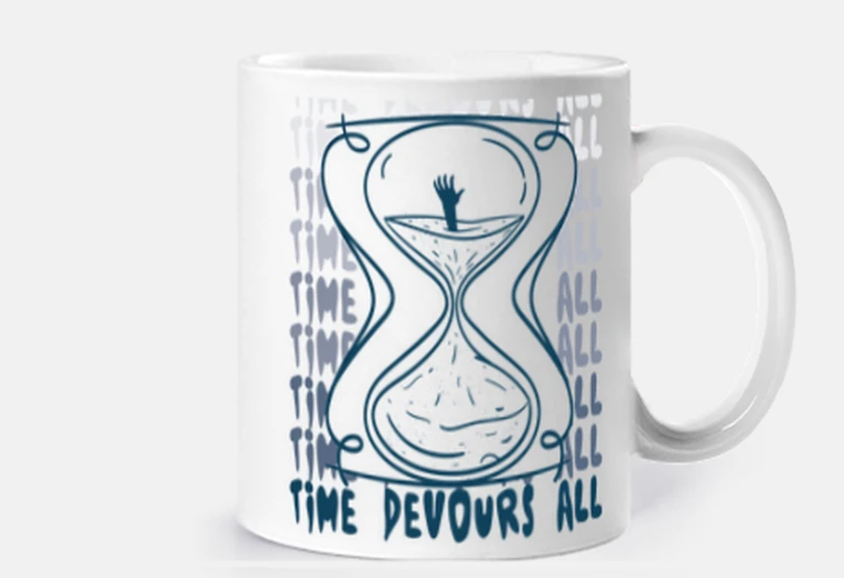 Mug sablier le temps devore tout ironique tasse café thé croissants tisane infusion 