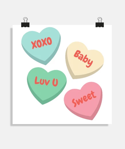 Poster saint valentin bonbons coeurs colorés