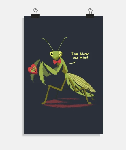 Poster saint valentine funny cute mantis pun