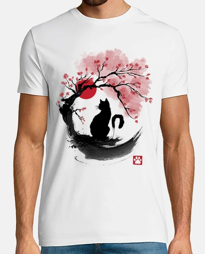 T-shirt sakura cat sumi-e