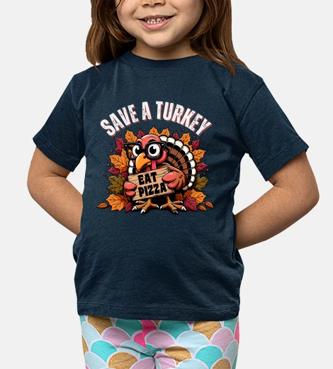 Ropa salva un pavo y come pizza: camiseta divertida de acción de gracias, manga corta