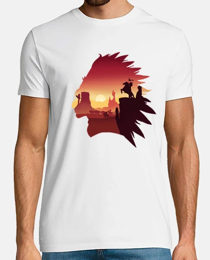 Camiseta salvaje oeste, paisaje y nativos