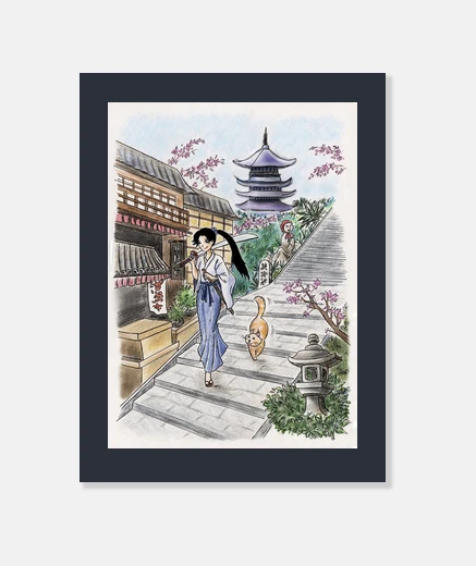 Tableau samouraïs fille japon féodal man ga ani