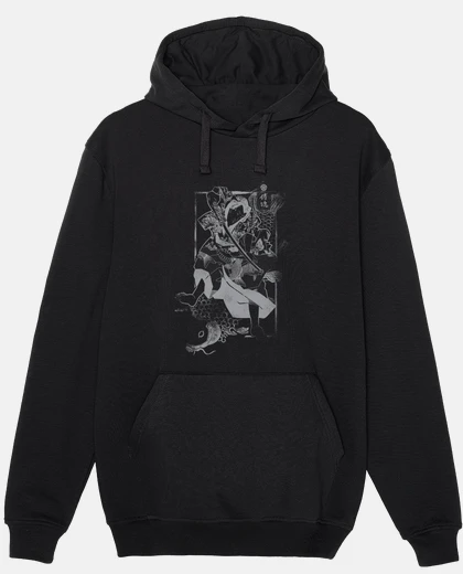 Hoodie samurai and carp gray
