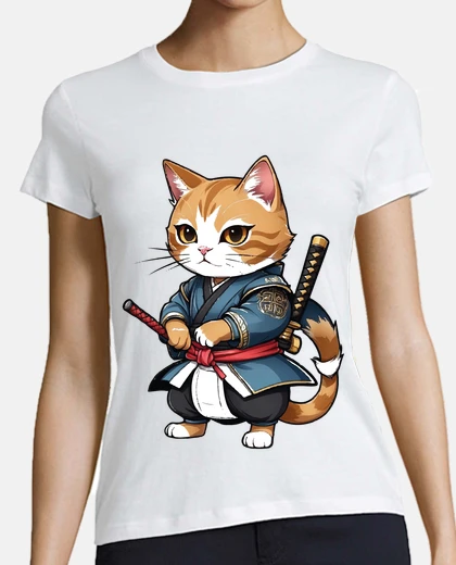 Playera samurai cat with katana viet vo dao