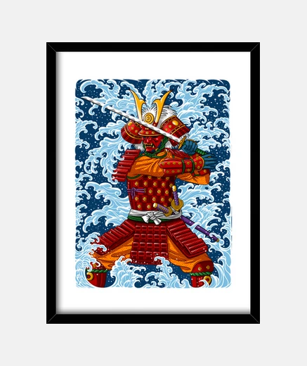 Quadro samurai che combattono sotto lo tsunami