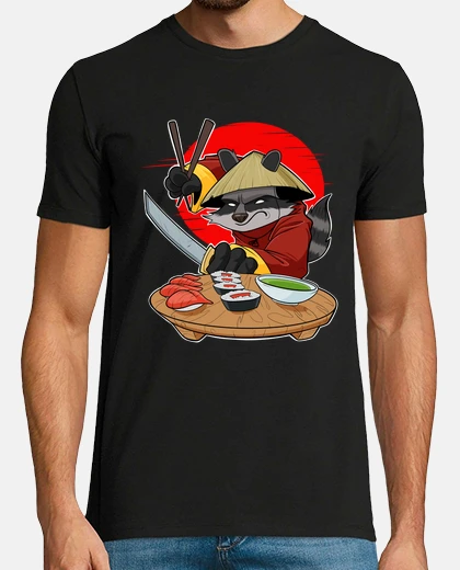 T-shirt samurai sushi procione cibo giapponese 