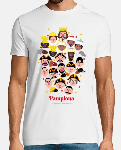 Camiseta San Fermín Pamplona. Gigantes, Kilikis, Cabezudos y Zaldikos. Color personalizable.