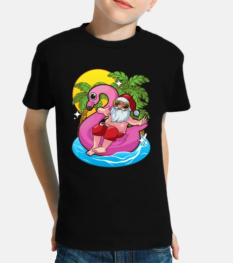Kids santa claus beach summer float pink flamingo christmas