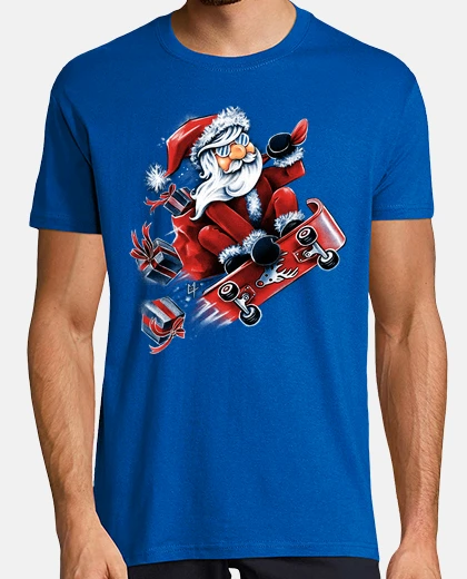 T-shirt santa skateboarding